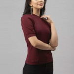 Casual Regular Sleeves Solid Women Maroon Top