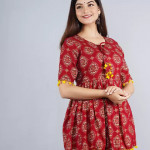 Casual Regular Sleeves Floral Print Women Maroon Top