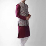 Men Purple Regular Kurta with Churidar