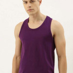 Men Purple Solid Round Neck Pure Cotton