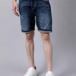 Men Blue Washed Slim Fit Denim Shorts