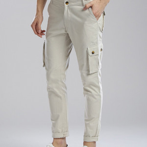 Men Cream  Slim Fit Cargos